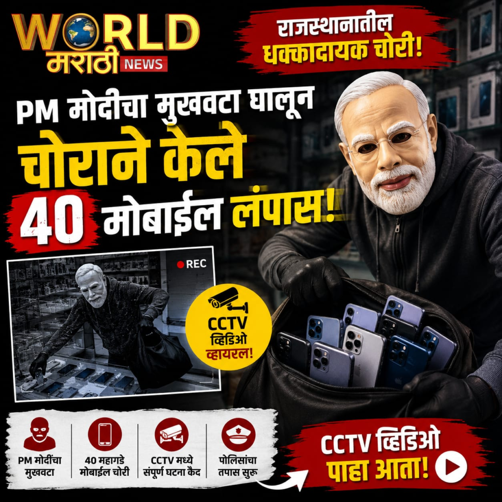 PM Modi Mask Theft CCTV Viral Video Rajasthan Bhilwara Mobile Shop Robbery Marathi News