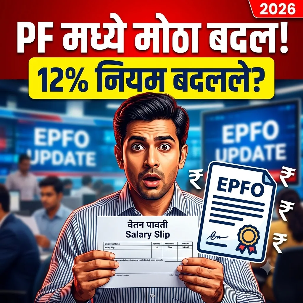 EPF Scheme 2026 लागू झाली आहे. PF Contribution, VPF, Withdrawal Rules, UAN, e-Passbook आणि नवीन EPFO नियमांबद्दल संपूर्ण माहिती मराठी.